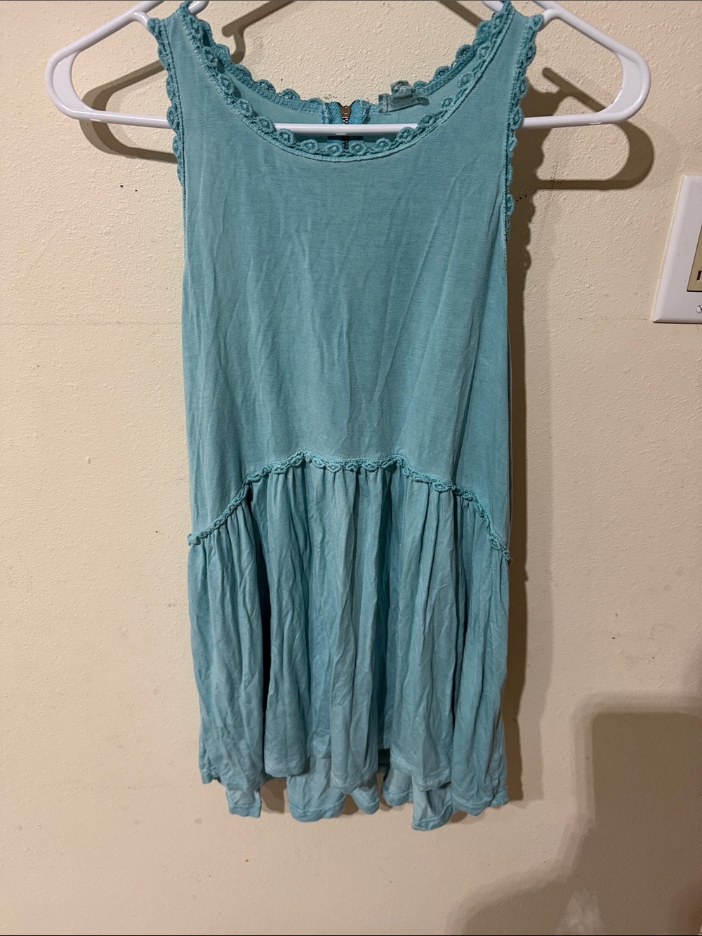 POL Teal Crochet-Trim Boho Babydoll Sleeveless Tunic Tank